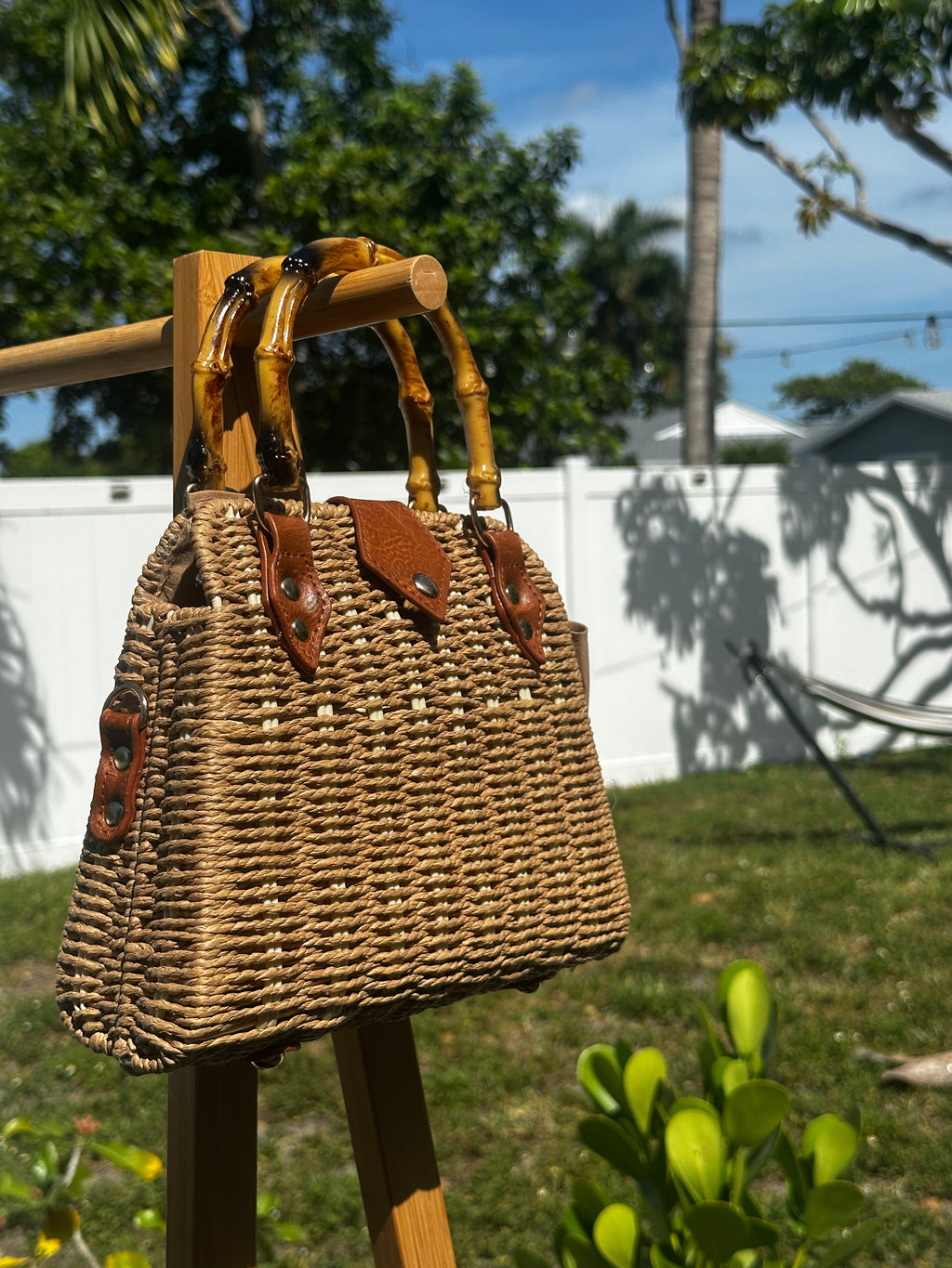 Bamboo Handle Woven Tote