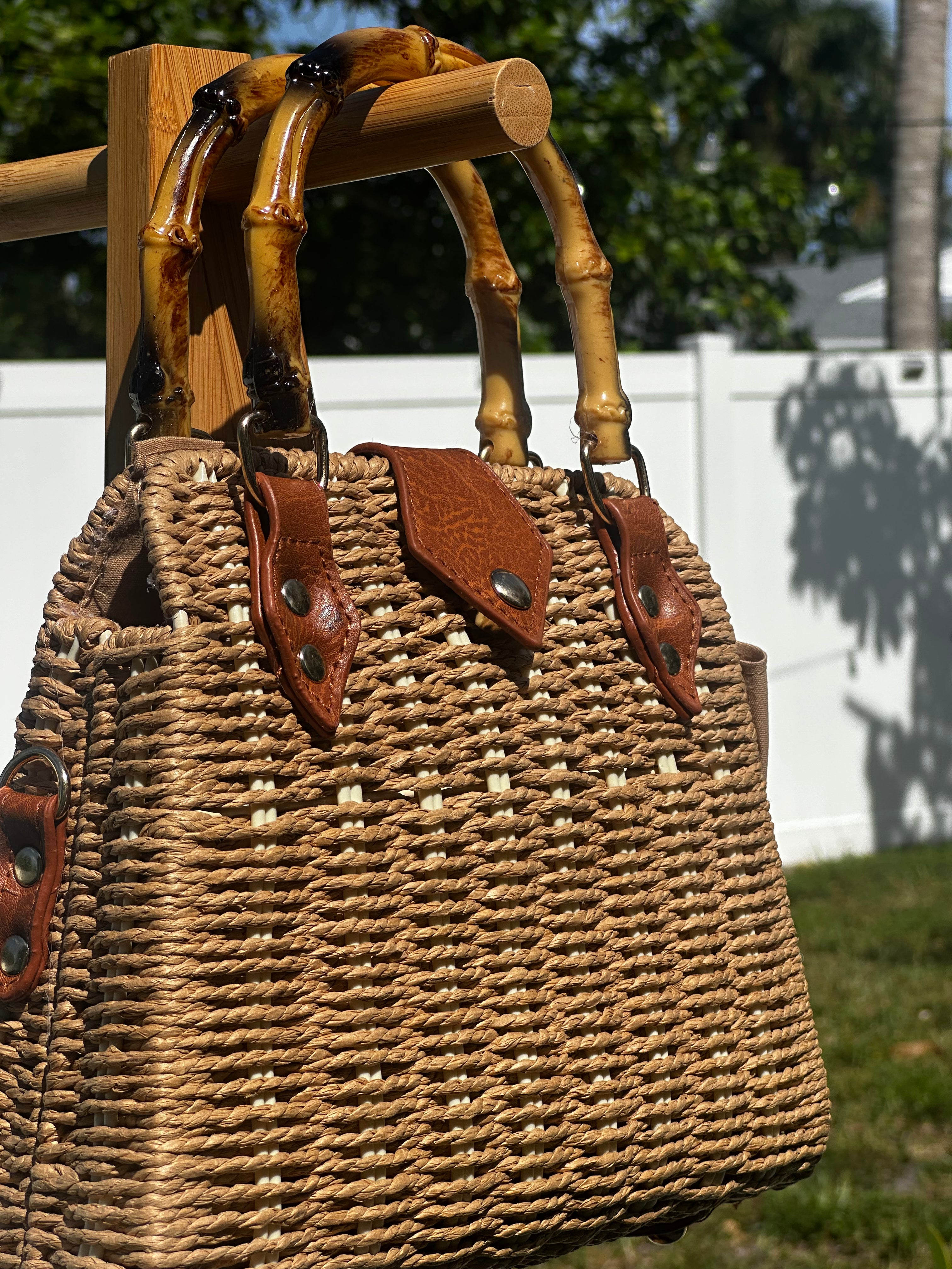 Bamboo Handle Woven Tote