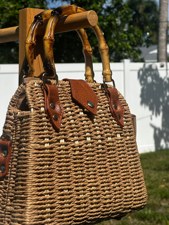 Bamboo Handle Woven Tote