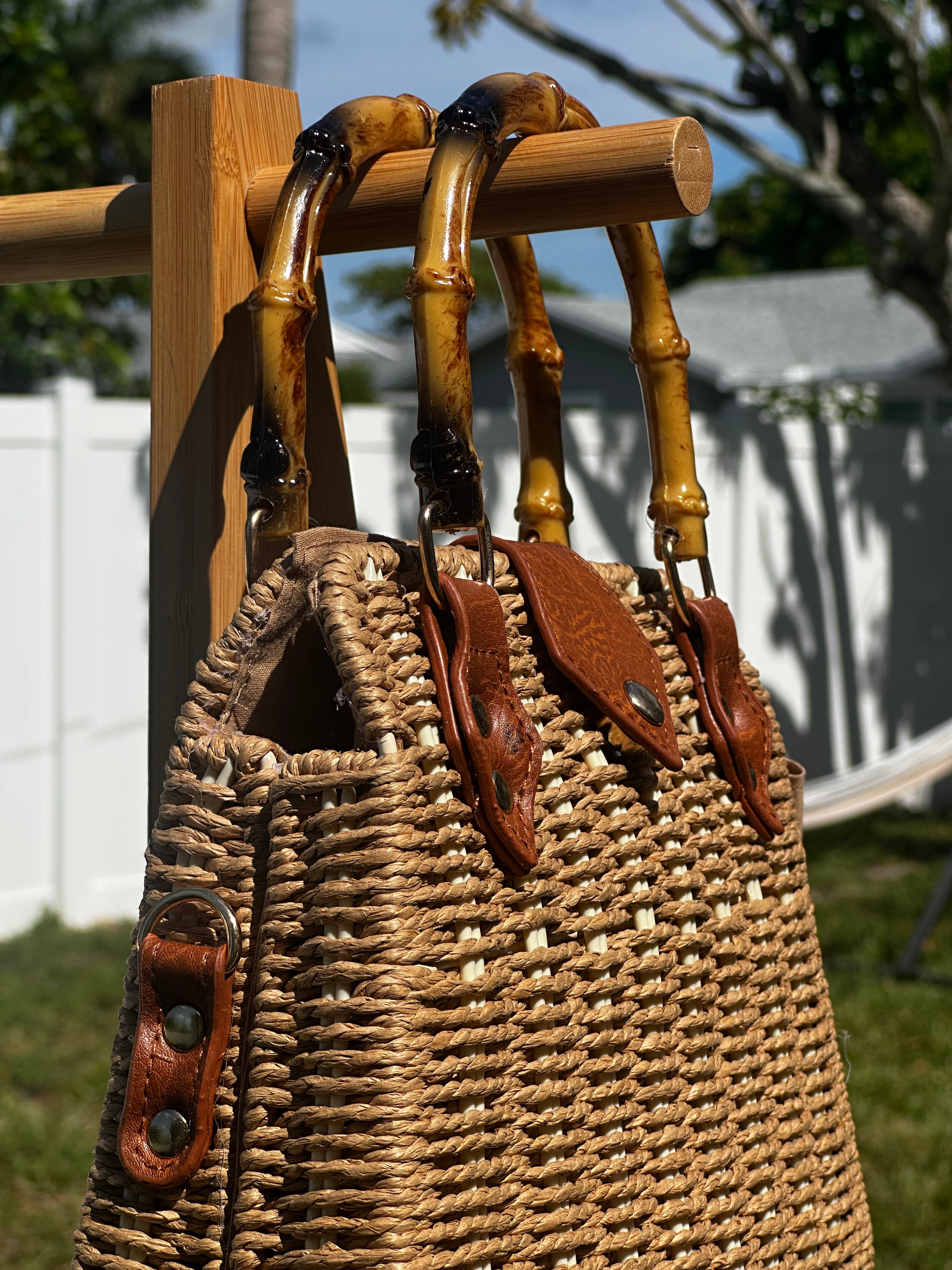 Bamboo Handle Woven Tote
