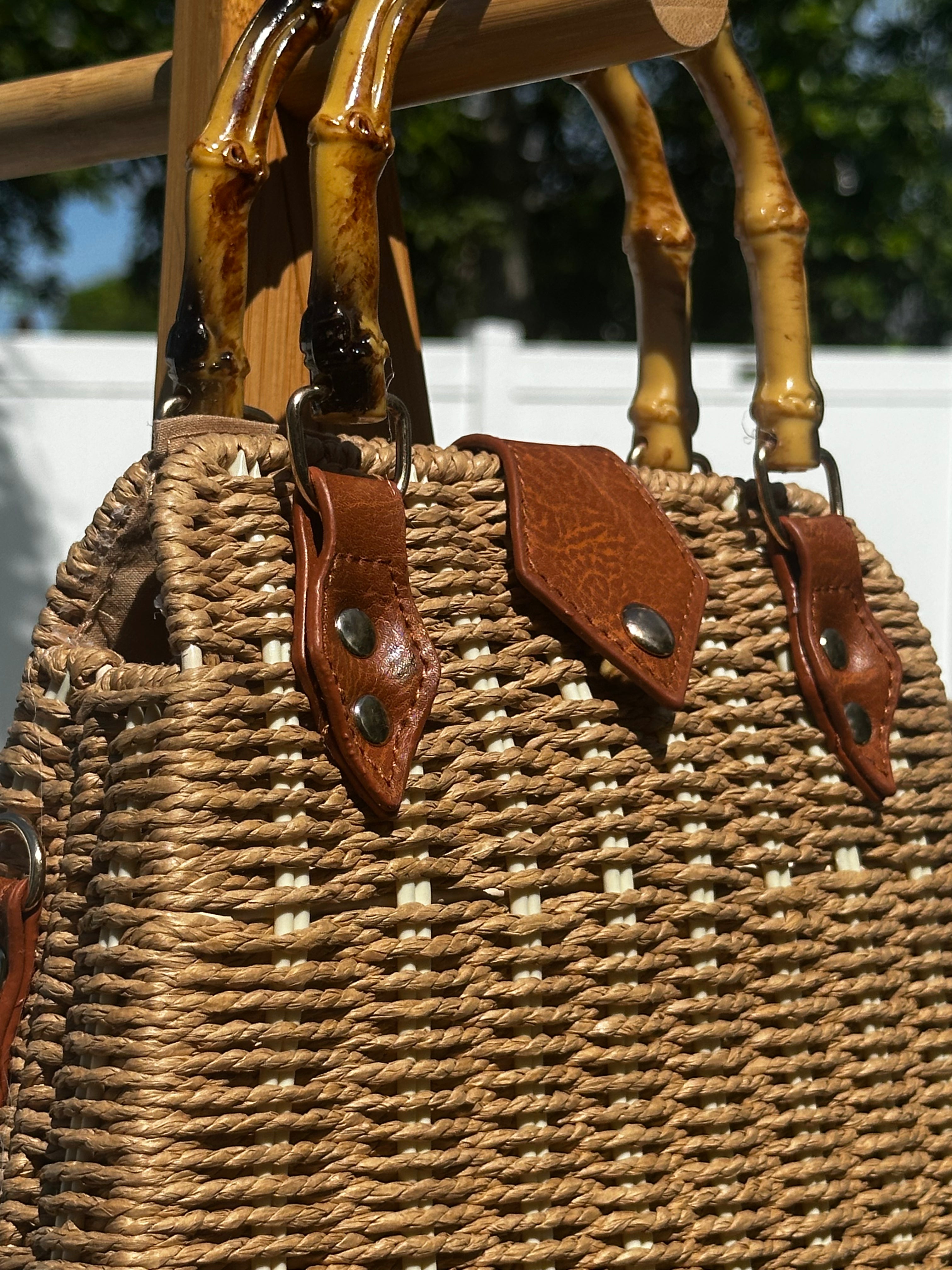 Bamboo Handle Woven Tote