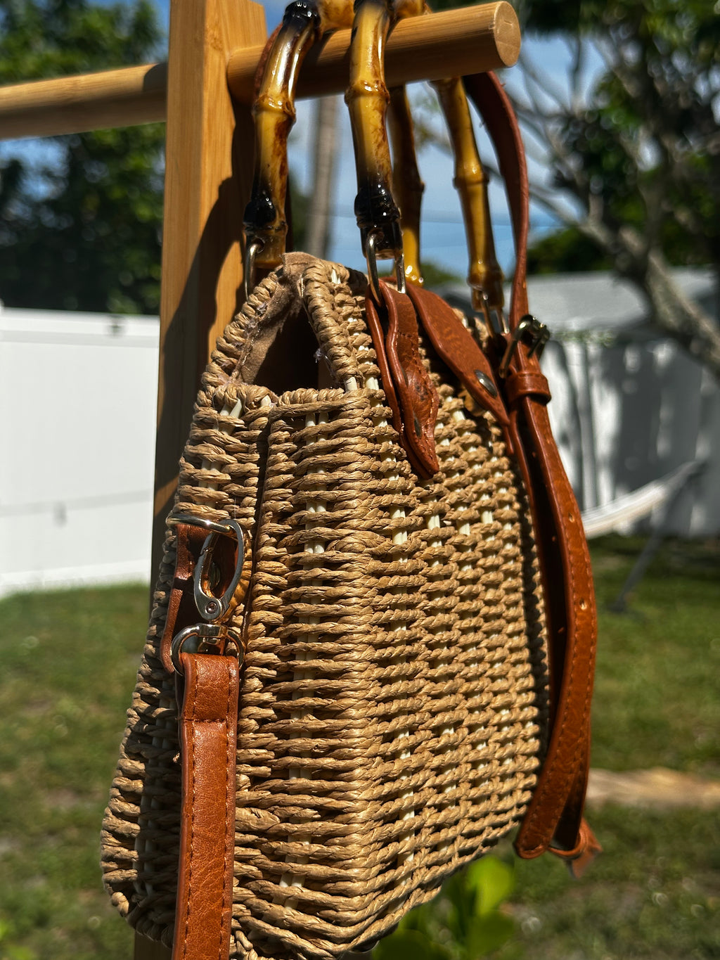 Bamboo Handle Woven Tote