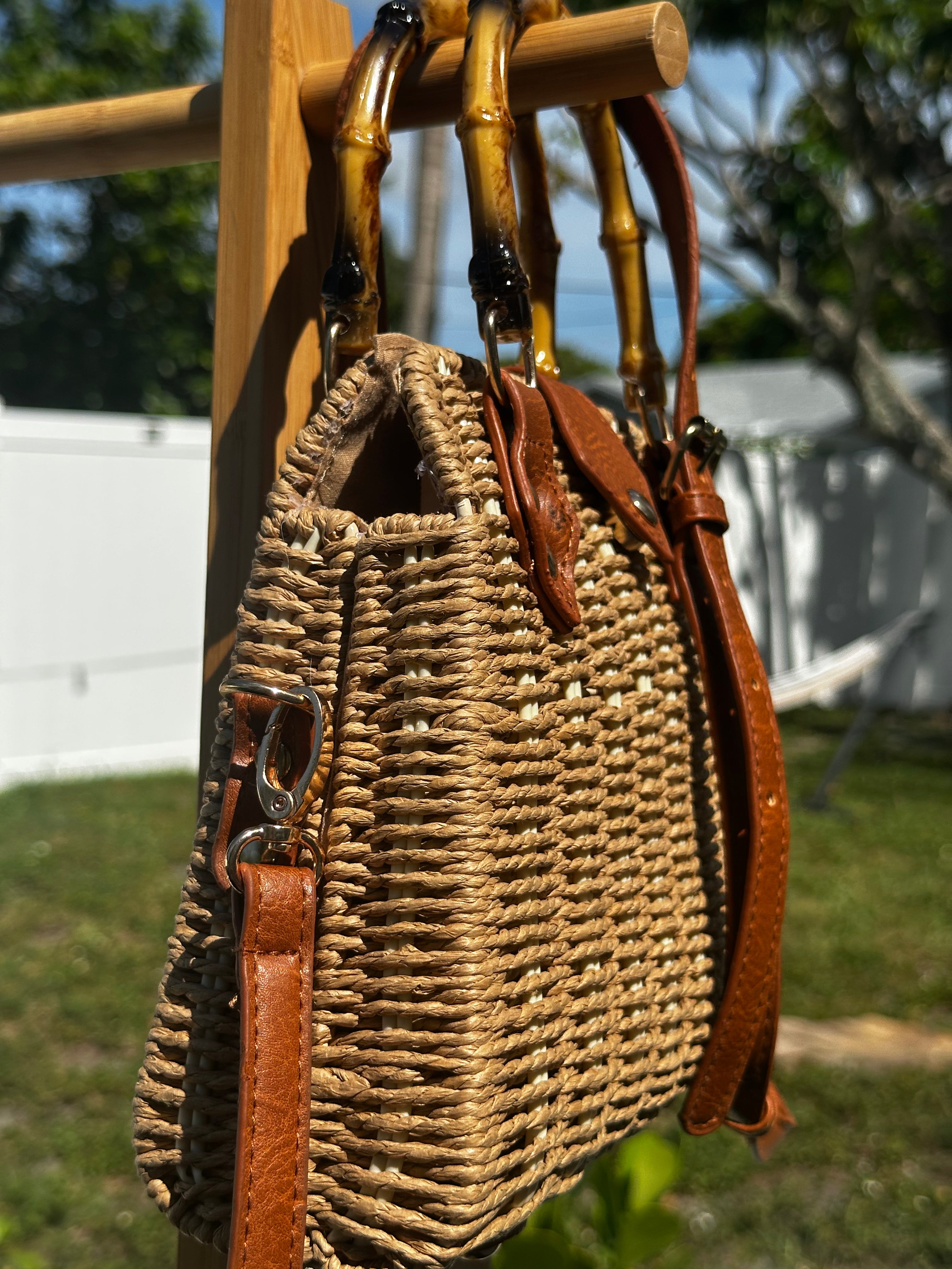 Bamboo Handle Woven Tote